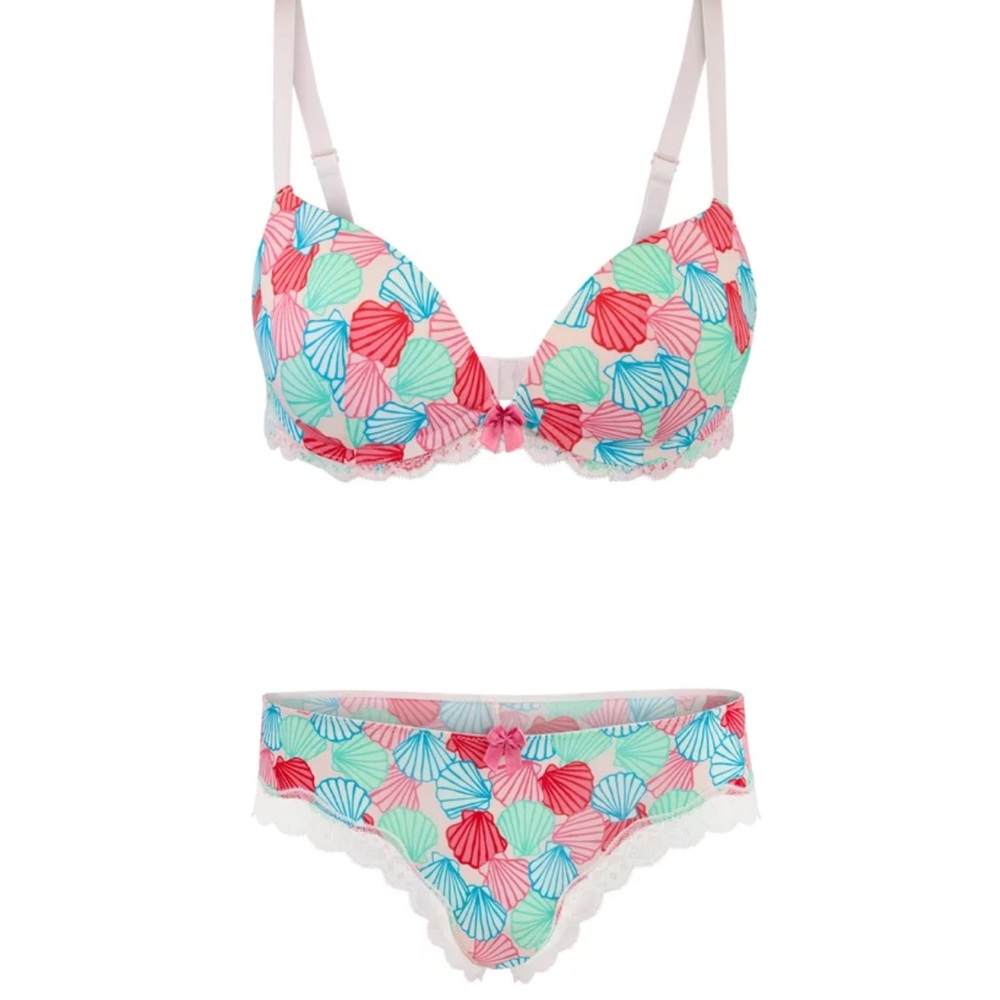 Adore Me Pink and Blue Seashell pushup Bra and thong set